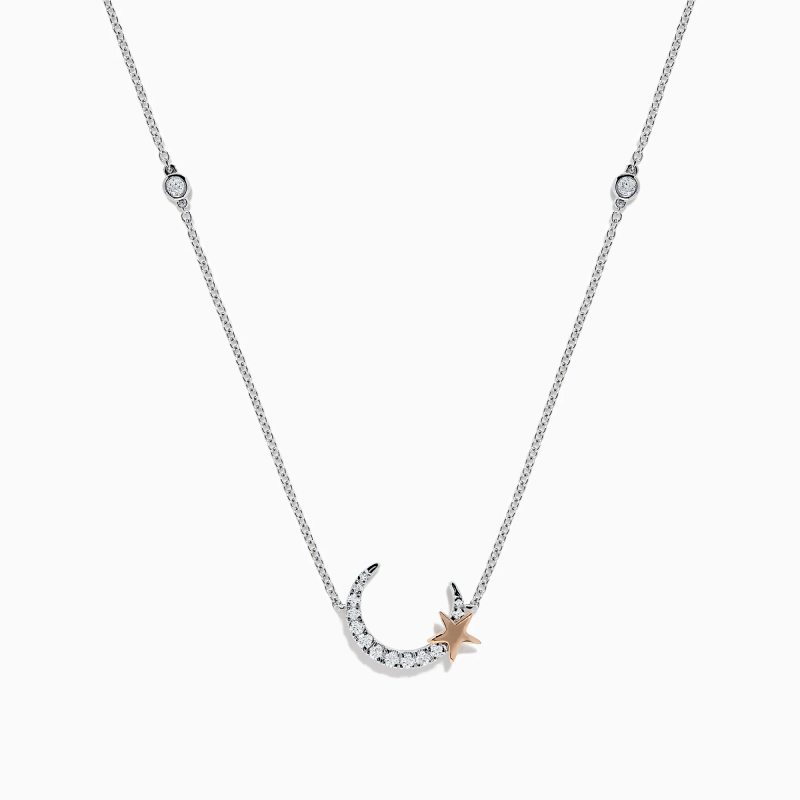 Women - 18K White Gold Moon & Star Diamond Necklace