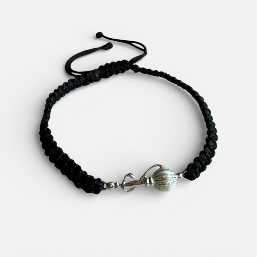 Women - Hanuman Ji Gada 92.5% Silver Bracelet in Black Cotton Thread