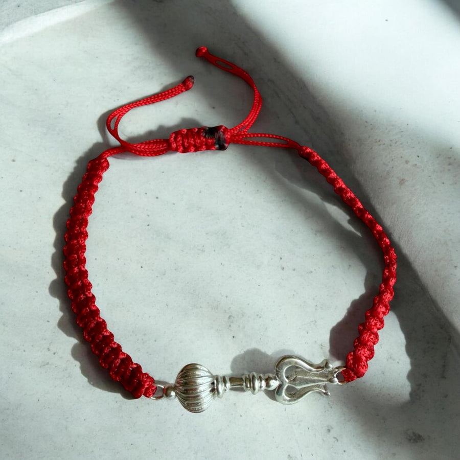 Men - Shiv Hanuman Astra 92.5% Silver Bracelet in Red Cotton Thread