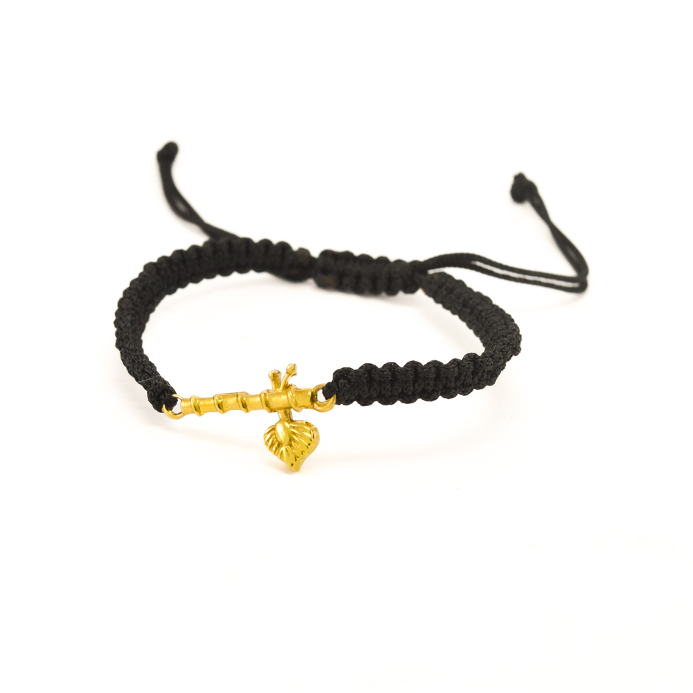 Men - Krishna ji Bansuri 24K Gold - Plated Anti Tarnished Bracelet in Black Cotton Cord