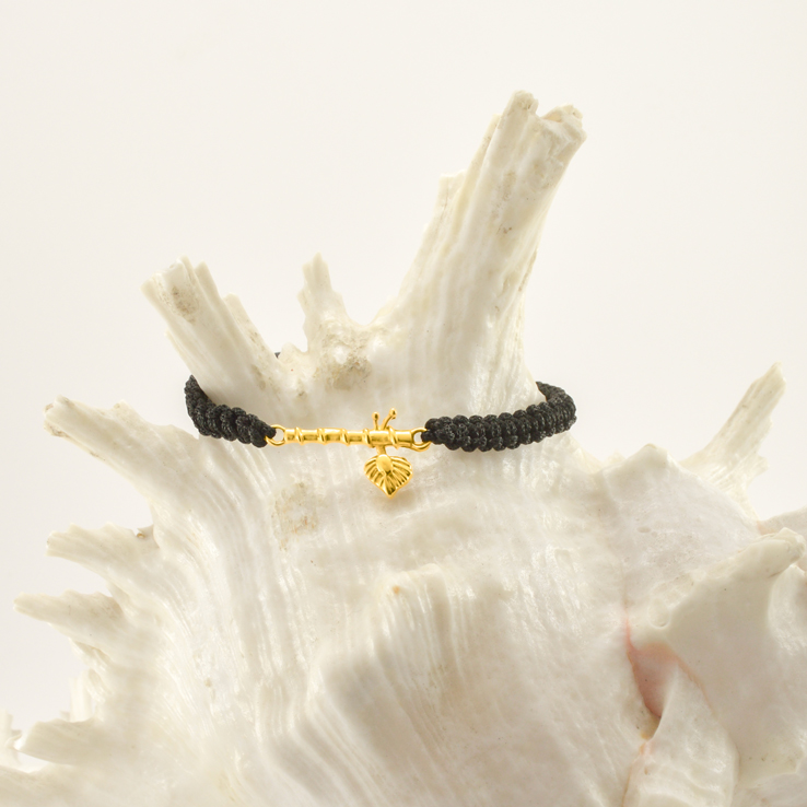 Men - Krishna ji Bansuri 24K Gold - Plated Anti Tarnished Bracelet in Black Cotton Cord - Image 3