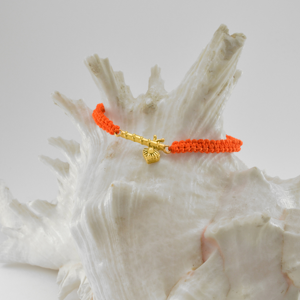 Men - Krishna ji Bansuri 24K Gold - Plated Anti Tarnished Bracelet in Orange Cotton Cord - Image 5