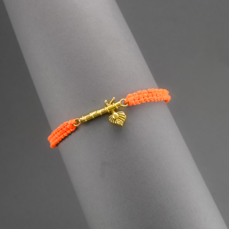 Men - Krishna ji Bansuri 24K Gold - Plated Anti Tarnished Bracelet in Orange Cotton Cord - Image 3