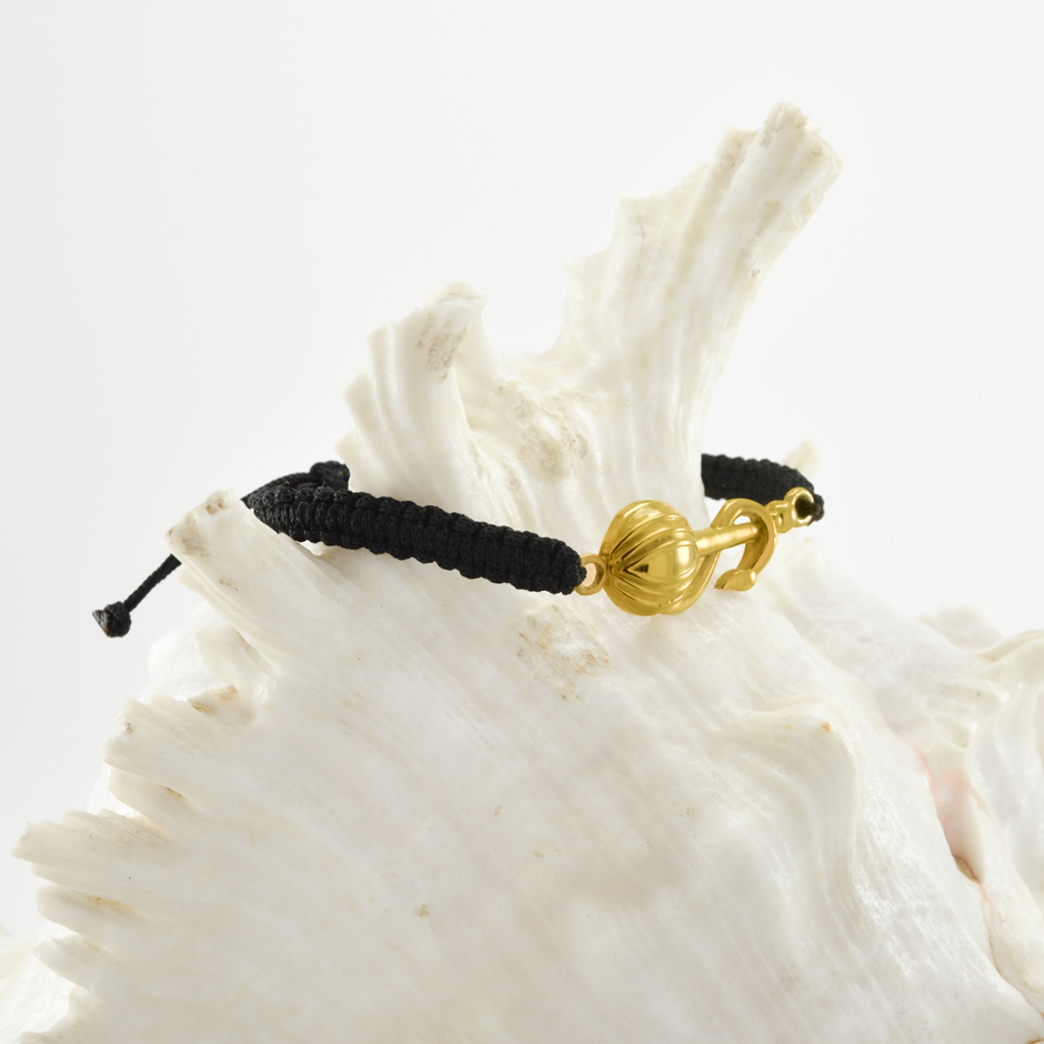 Men - Hanuman Ji Gada 24K Gold - Plated Anti Tarnished Bracelet in Black Cotton Cord - Image 3