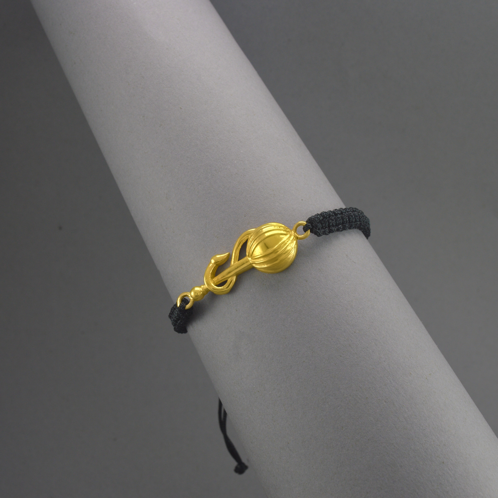 Men - Hanuman Ji Gada 24K Gold - Plated Anti Tarnished Bracelet in Black Cotton Cord - Image 4