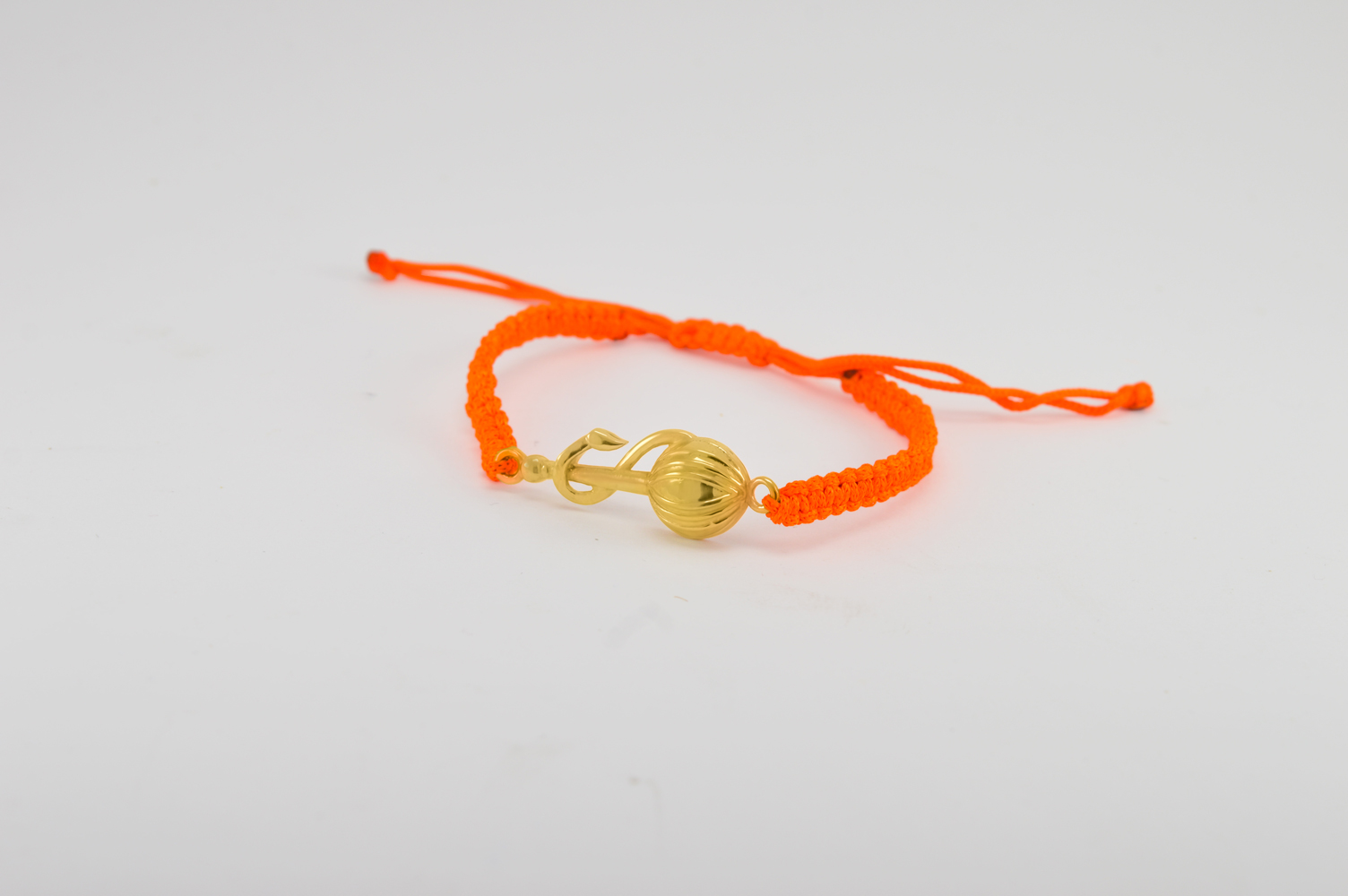 Men - Hanuman Ji Gada 24K Gold - Plated Anti Tarnished Bracelet in Orange Cotton Cord - Image 3
