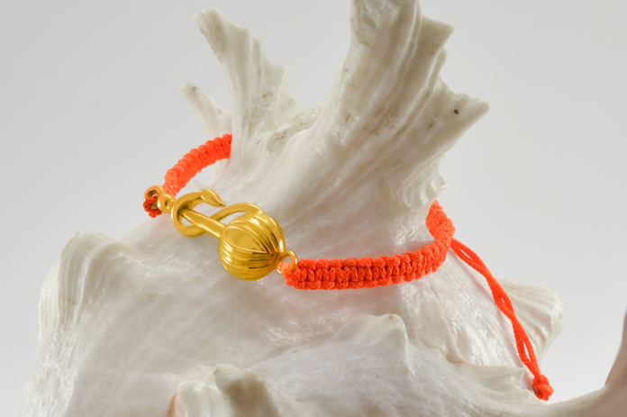 Men - Hanuman Ji Gada 24K Gold - Plated Anti Tarnished Bracelet in Orange Cotton Cord - Image 4