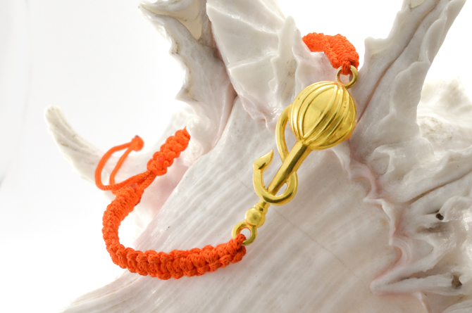 Men - Hanuman Ji Gada 24K Gold - Plated Anti Tarnished Bracelet in Orange Cotton Cord