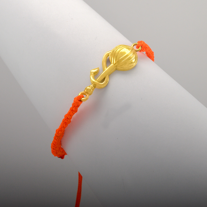 Women - Hanuman Ji Gada 24K Gold - Plated Anti Tarnished Bracelet in Orange Cotton Cord - Image 4
