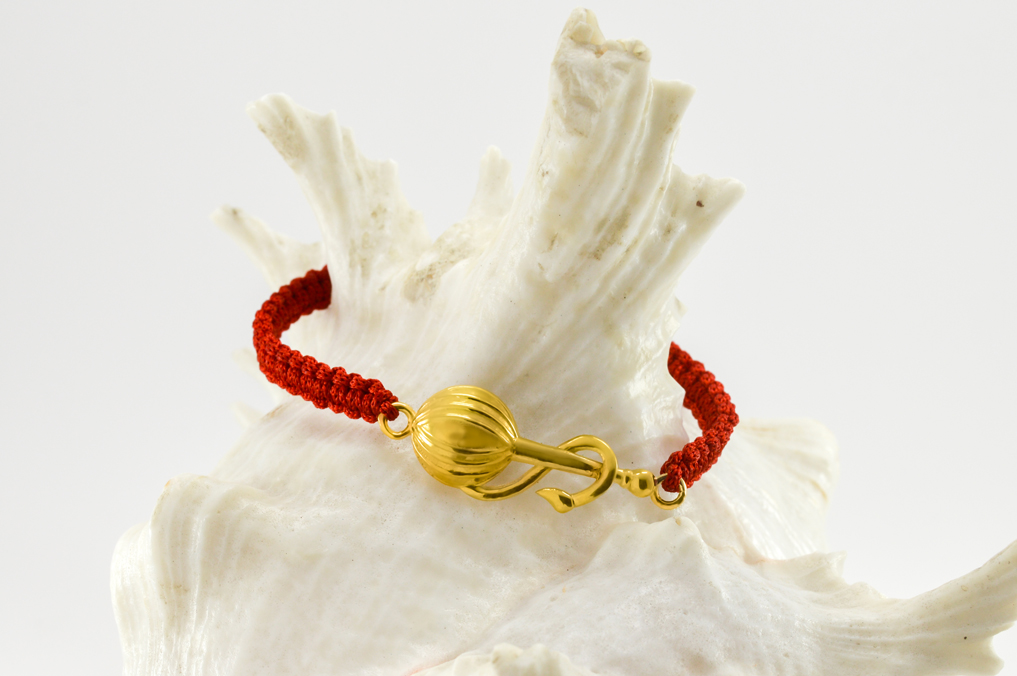Women - Hanuman Ji Gada 24K Gold - Plated Anti Tarnished Bracelet in Red Cotton Cord - Image 3