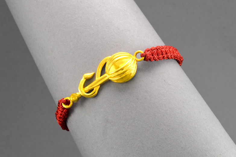 Women - Hanuman Ji Gada 24K Gold - Plated Anti Tarnished Bracelet in Red Cotton Cord - Image 4