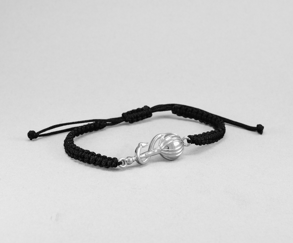 Men - Hanuman Ji Gada Hallmarked 92.5% Silver Bracelet in Black Cotton Thread
