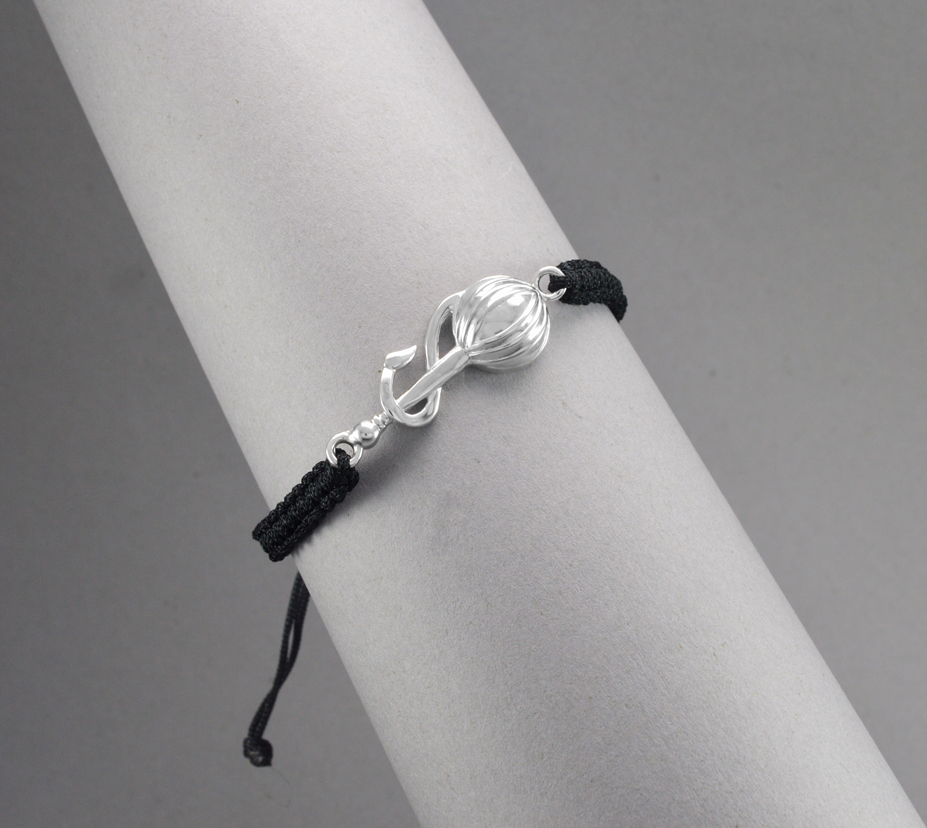 Men - Hanuman Ji Gada Hallmarked 92.5% Silver Bracelet in Black Cotton Thread - Image 3