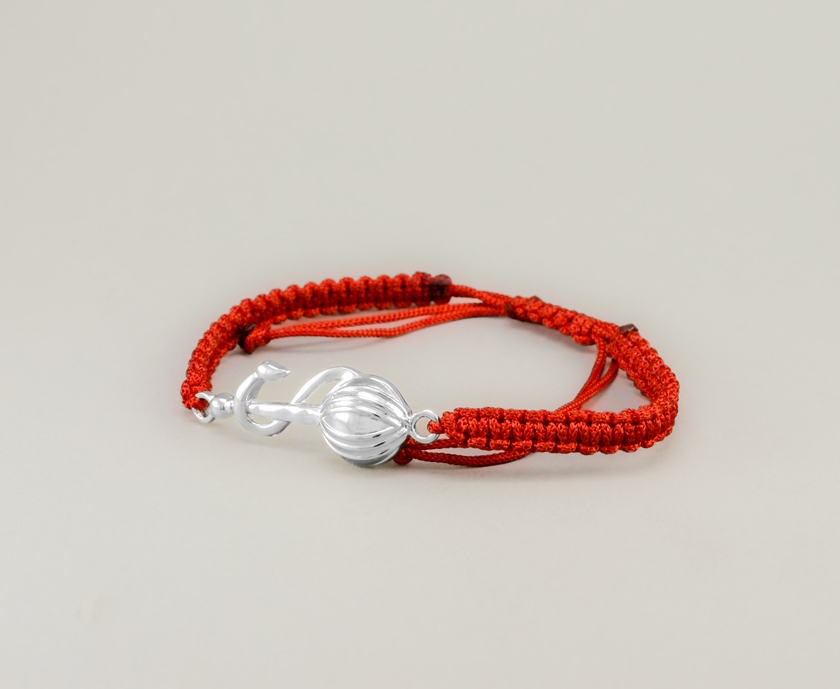 Women - Hanuman Ji Gada Hallmarked 92.5% Silver Bracelet in Red Cotton Thread
