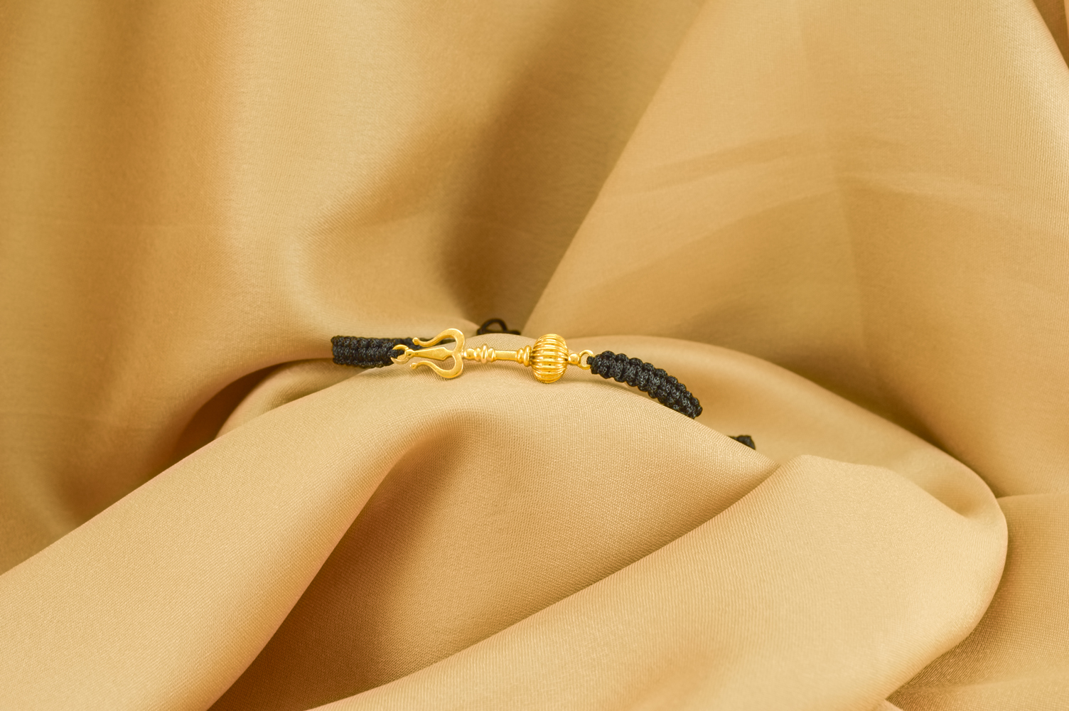 Men - Shiv Hanuman Astra 24K Gold - Plated Anti Tarnished Bracelet in Black Cotton Cord - Image 5