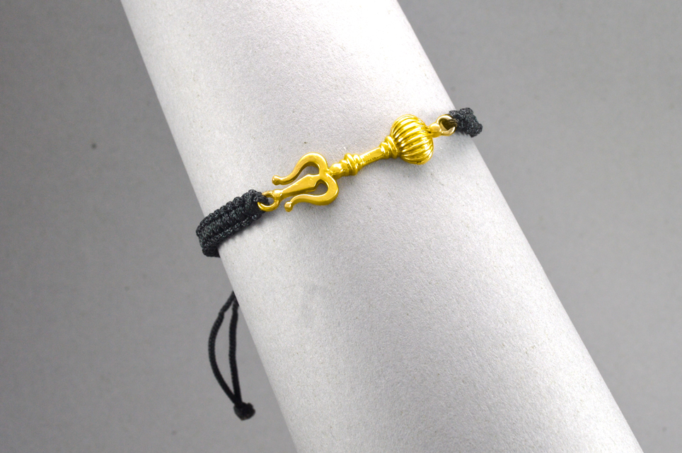 Men - Shiv Hanuman Astra 24K Gold - Plated Anti Tarnished Bracelet in Black Cotton Cord - Image 3