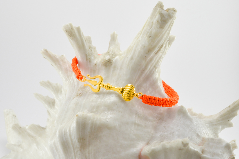 Men - Shiv Hanuman Astra 24K Gold - Plated Anti Tarnished Bracelet in Orange Cotton Cord - Image 5