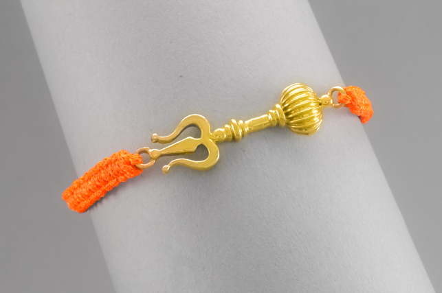 Men - Shiv Hanuman Astra 24K Gold - Plated Anti Tarnished Bracelet in Orange Cotton Cord - Image 3