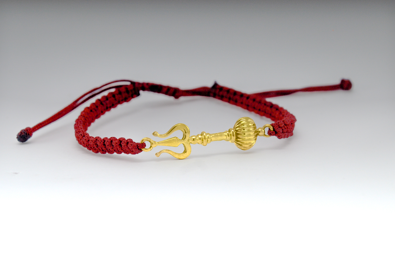 Women - Shiv Hanuman Astra 24K Gold - Plated Anti Tarnished Bracelet in Red Cotton Cord