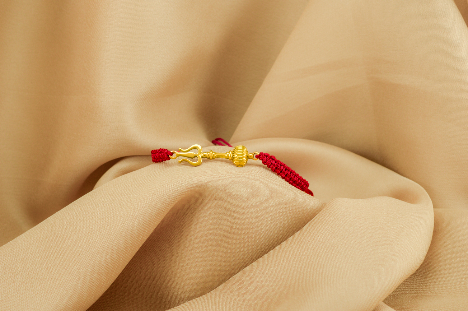 Men - Shiv Hanuman Astra 24K Gold - Plated Anti Tarnished Bracelet in Red Cotton Cord - Image 4
