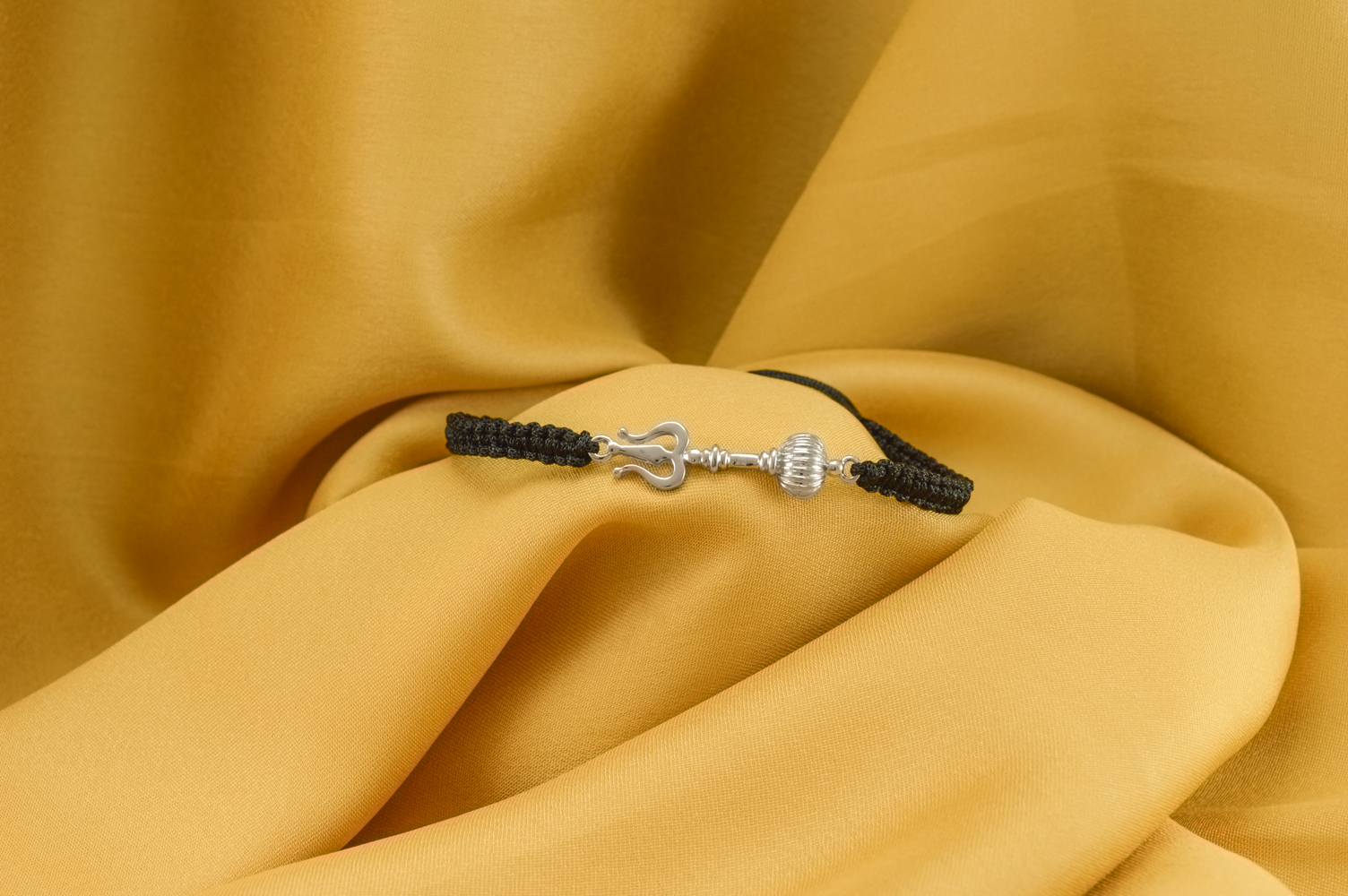 Women - Shiv Hanuman Astra Hallmarked 92.5% Silver Bracelet in Black Cotton Thread - Image 6