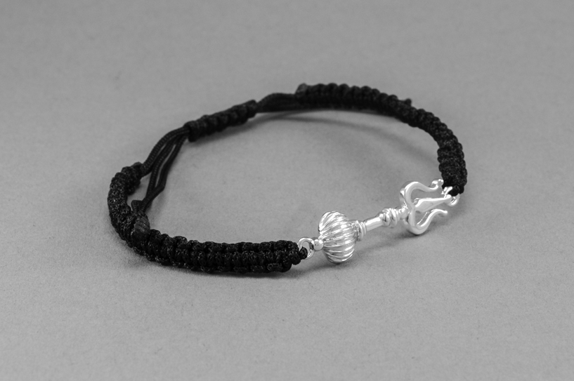 Women - Shiv Hanuman Astra Hallmarked 92.5% Silver Bracelet in Black Cotton Thread
