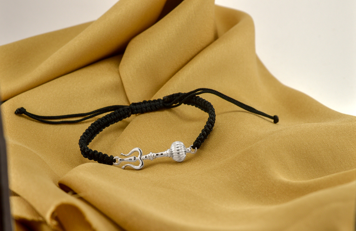 Men - Shiv Hanuman Astra Hallmarked 92.5% Silver Bracelet in Black Cotton Thread - Image 3