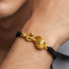 Men - Hanuman Ji Gada 24K Gold - Plated Anti Tarnished Bracelet in Black Cotton Cord