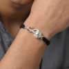 Men - Hanuman Ji Gada Hallmarked 92.5% Silver Bracelet in Black Cotton Thread