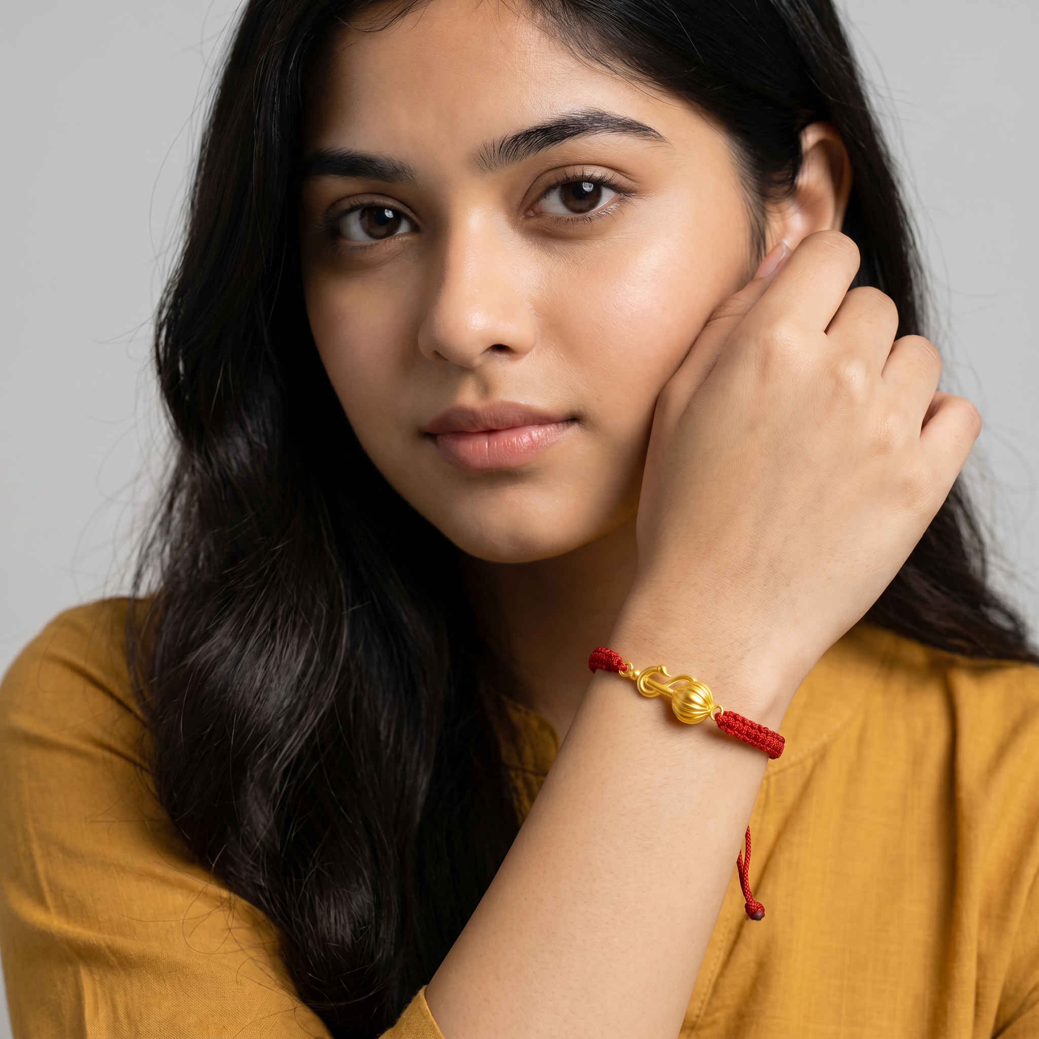 Women - Hanuman Ji Gada 24K Gold - Plated Anti Tarnished Bracelet in Red Cotton Cord - Image 5
