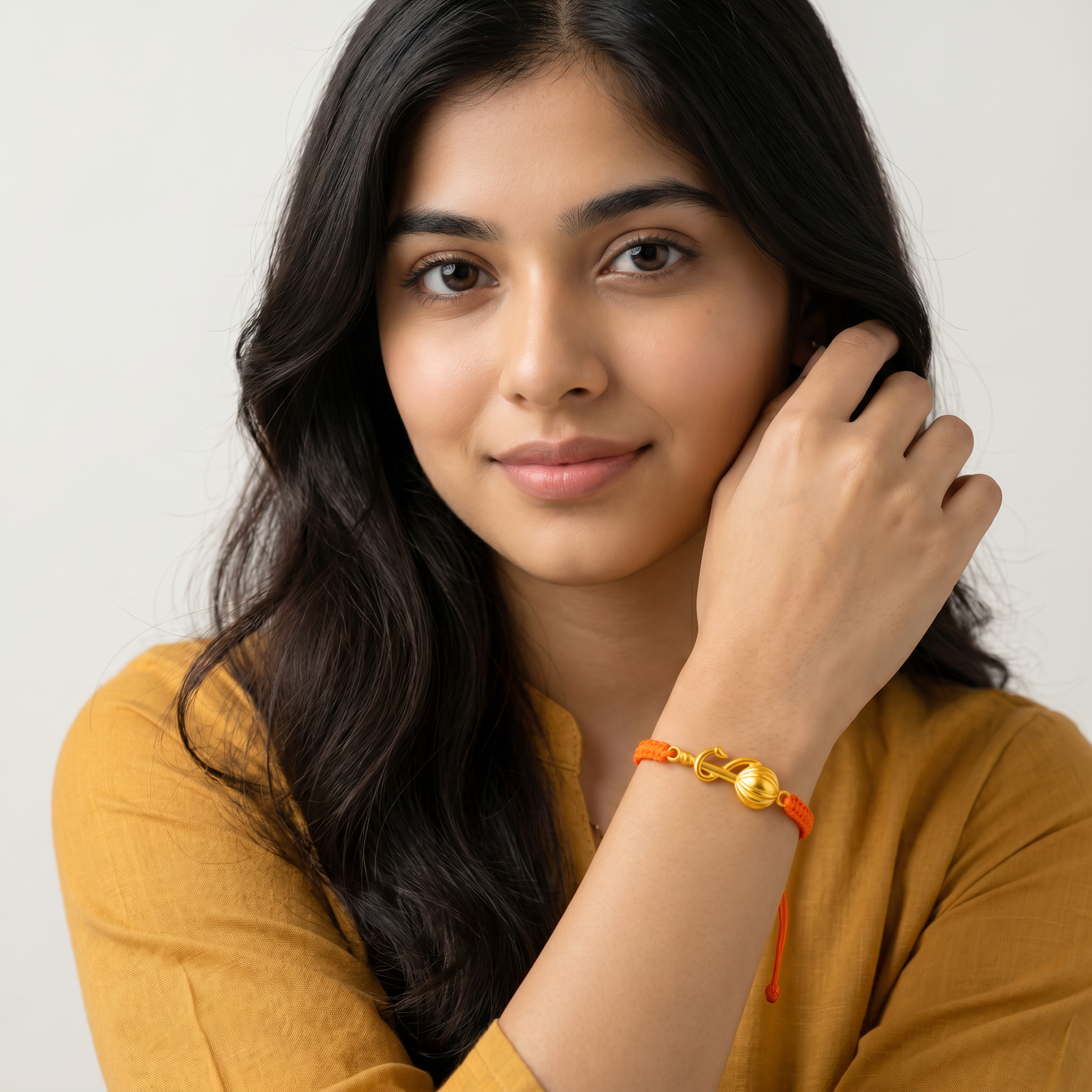 Women - Hanuman Ji Gada 24K Gold - Plated Anti Tarnished Bracelet in Orange Cotton Cord - Image 5